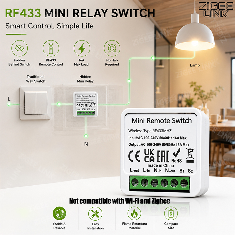Home Automation Systems Diy - Mini Relé Inteligente RF433MHz 16A, Interruptor